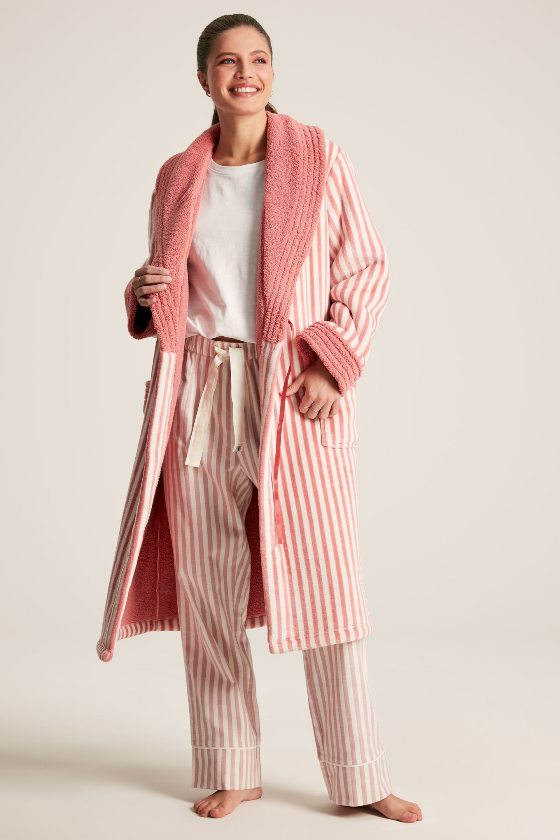 Joules Matilda Pink Fleece Lined Striped Dressing Gown - Image 3 of 6