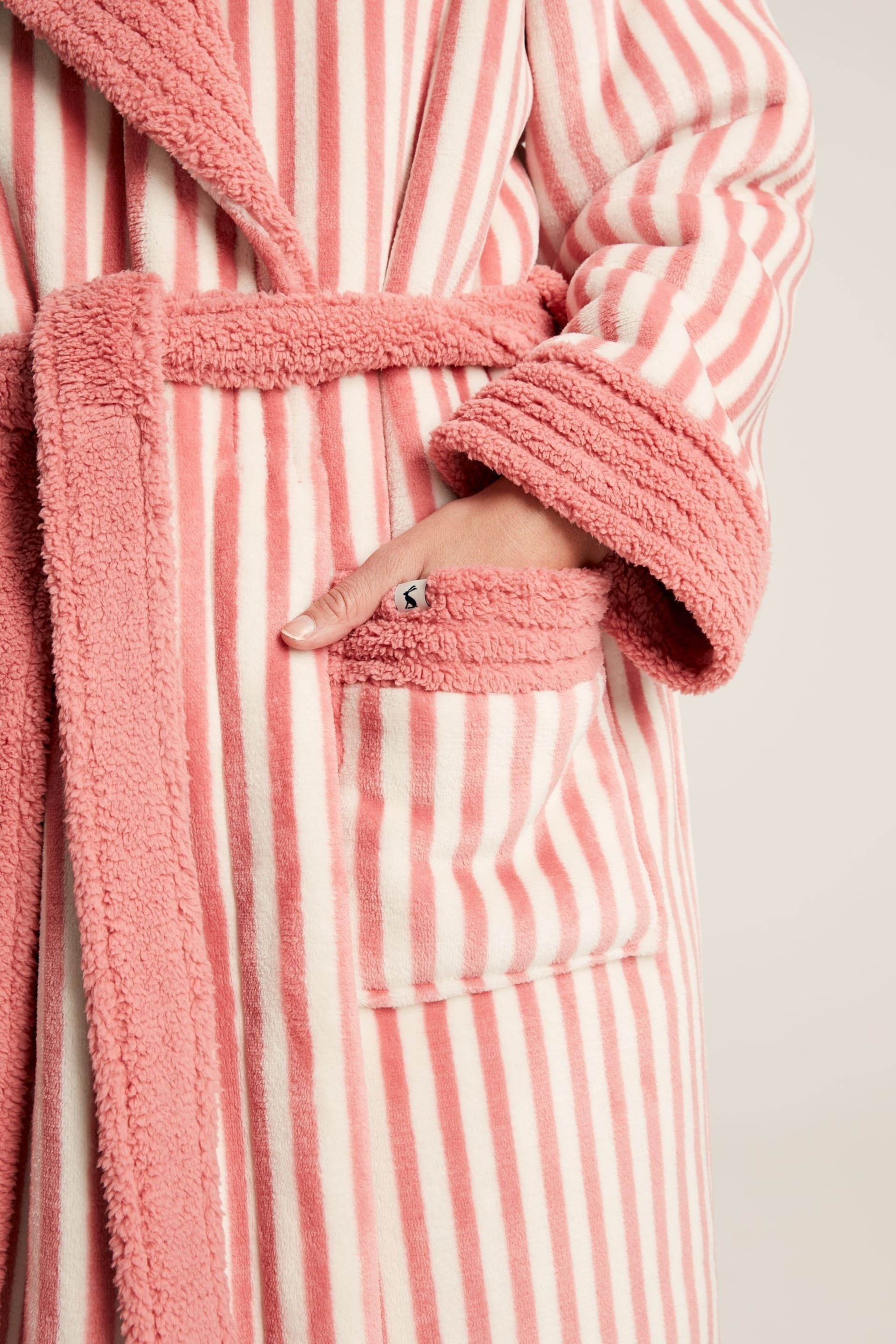 Joules Matilda Pink Fleece Lined Striped Dressing Gown - Image 5 of 6