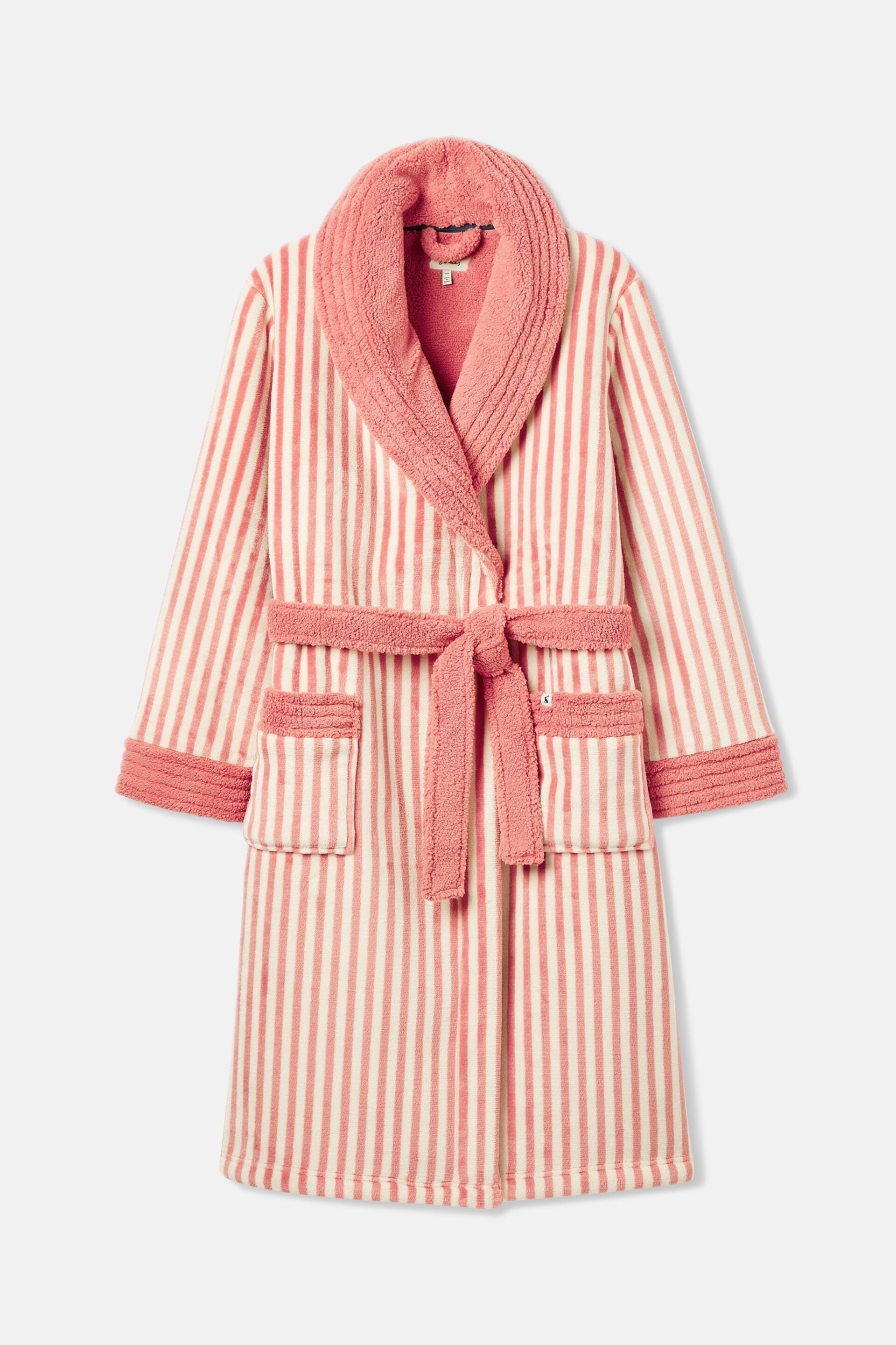 Joules Matilda Pink Fleece Lined Striped Dressing Gown - Image 6 of 6
