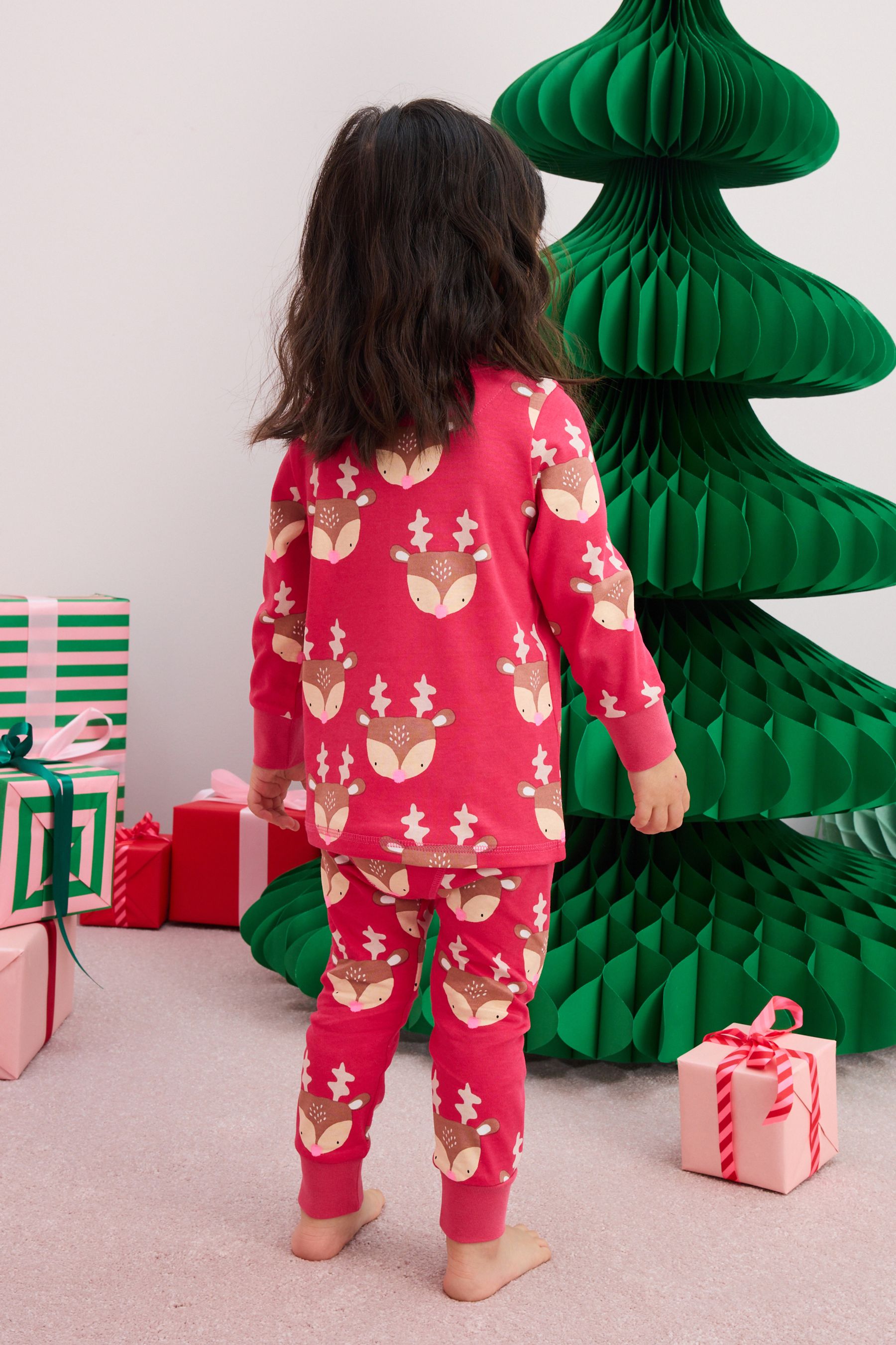 Buy Raspberry Pink Reindeer 100 Cotton Christmas Jogger Pyjamas 9mths 16yrs from Next France