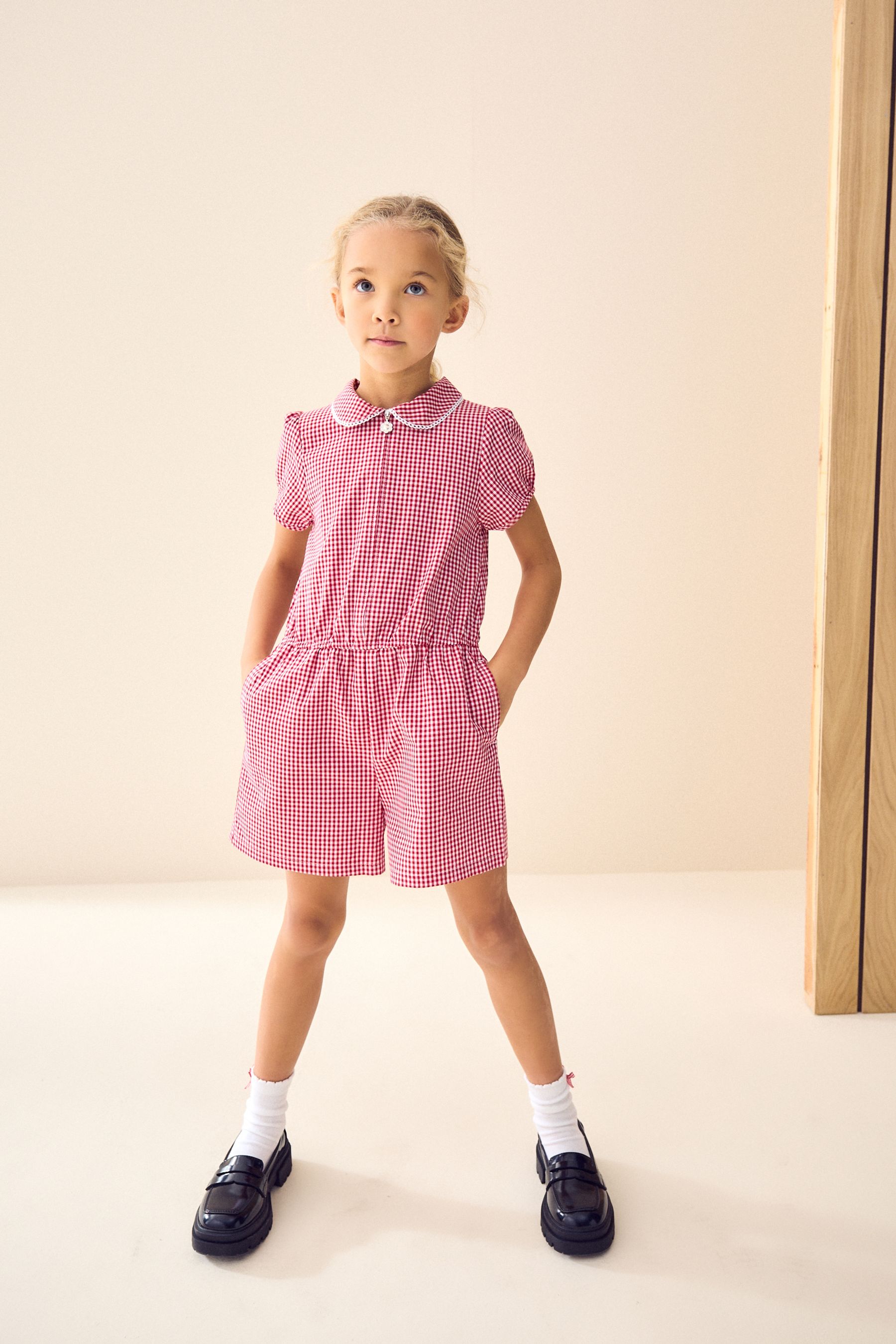 Buy Red Zip Front Cotton Rich Gingham School Playsuit 3 14yrs from the Next UK online shop