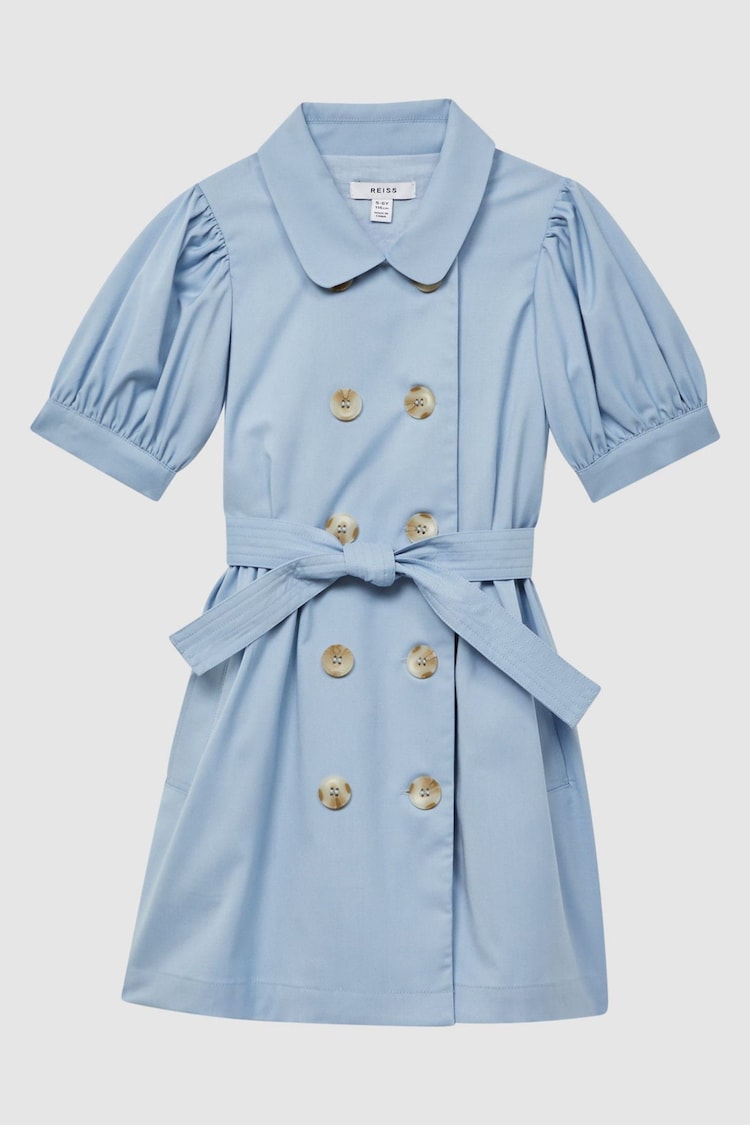 Reiss Blue Naomi 4-9 yrs Puff Sleeve Belted Dress - Image 2 of 6