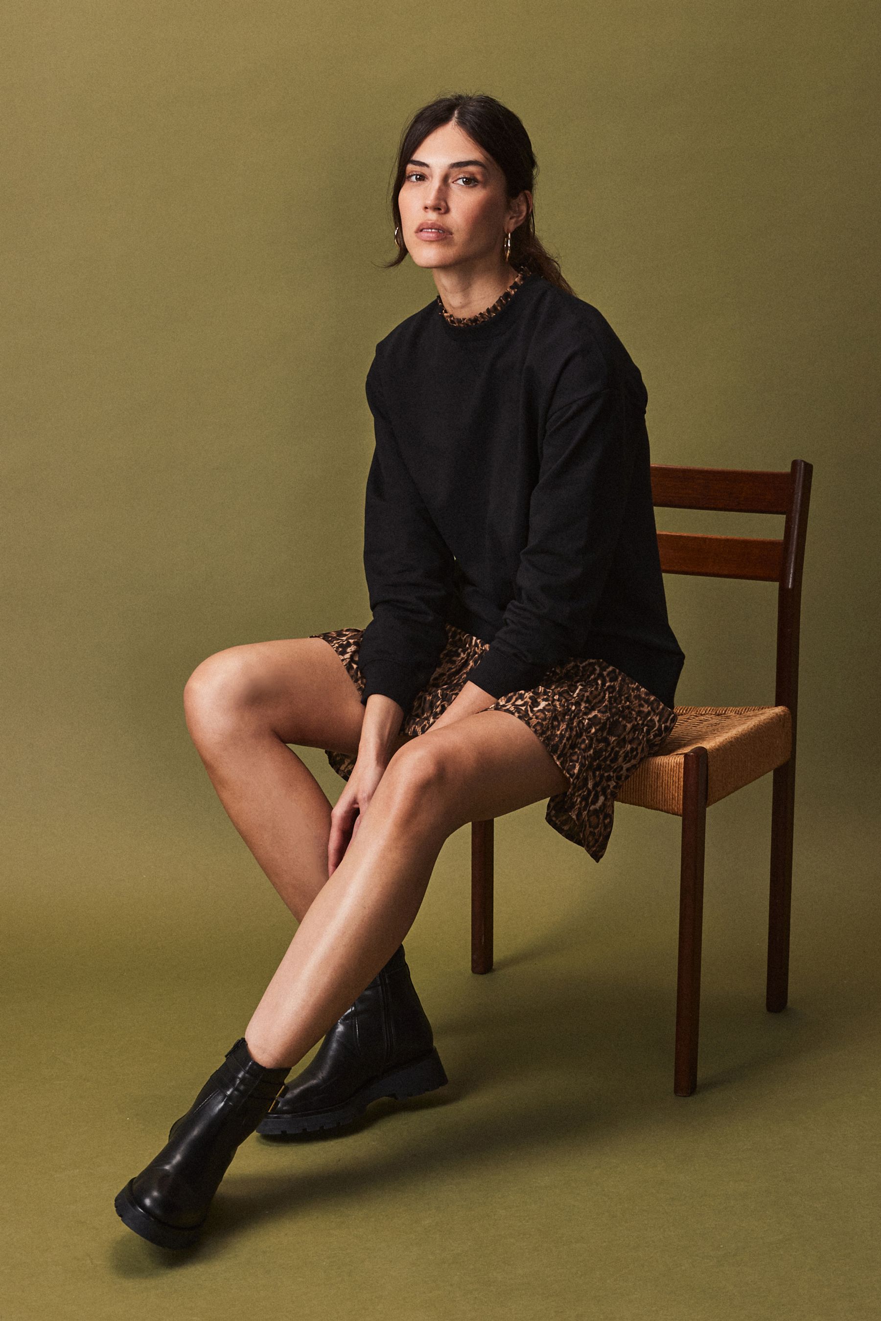 Animal Long Sleeve Printed Layered Sweatshirt Dress