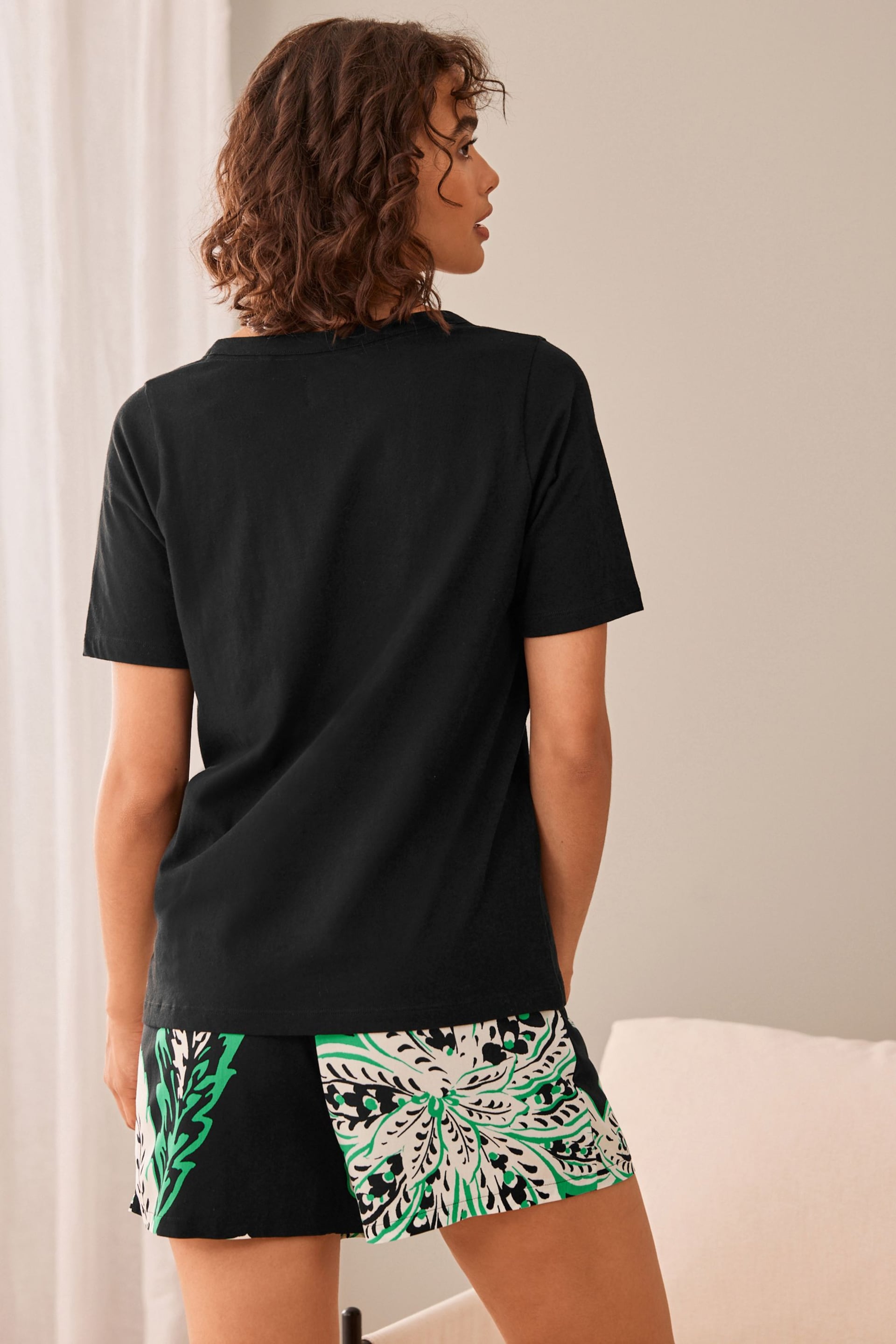 Black Floral Cotton Short Sleeve Pyjamas - Image 3 of 9