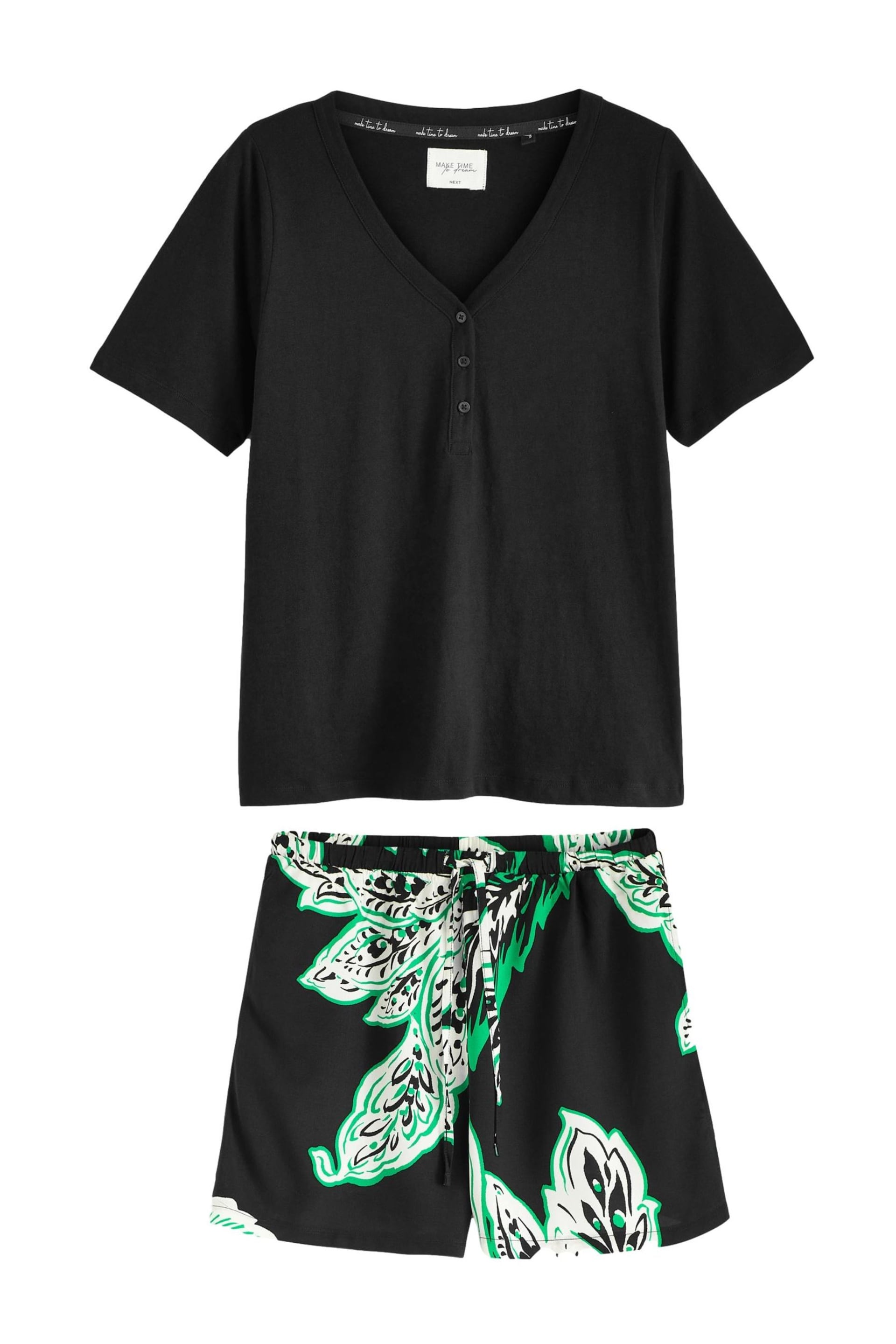 Black Floral Cotton Short Sleeve Pyjamas - Image 8 of 9