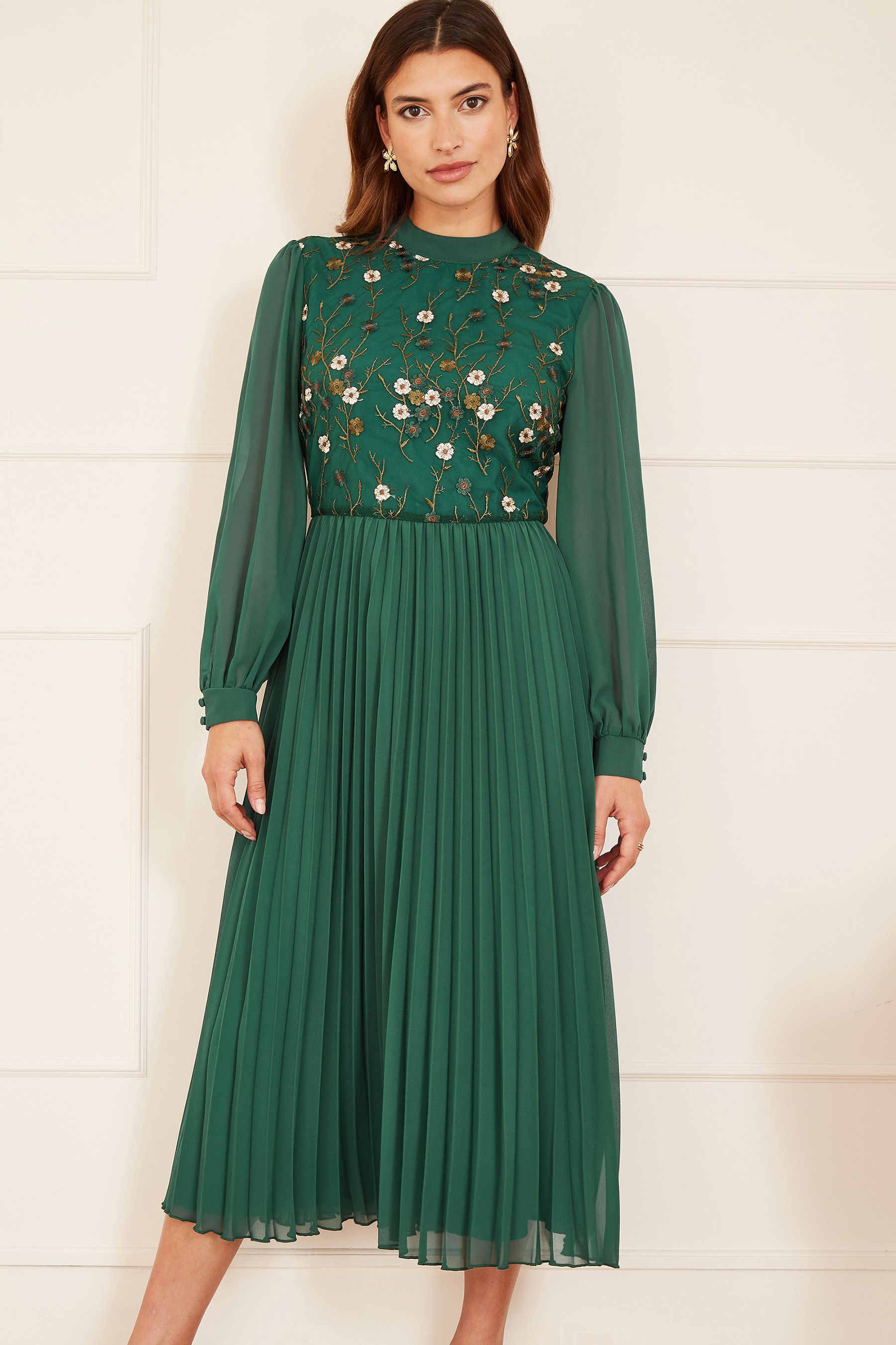 Long sleeve pleated midi dress shop
