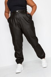 Yours Curve Black Coated Cargo Trousers - Image 1 of 4