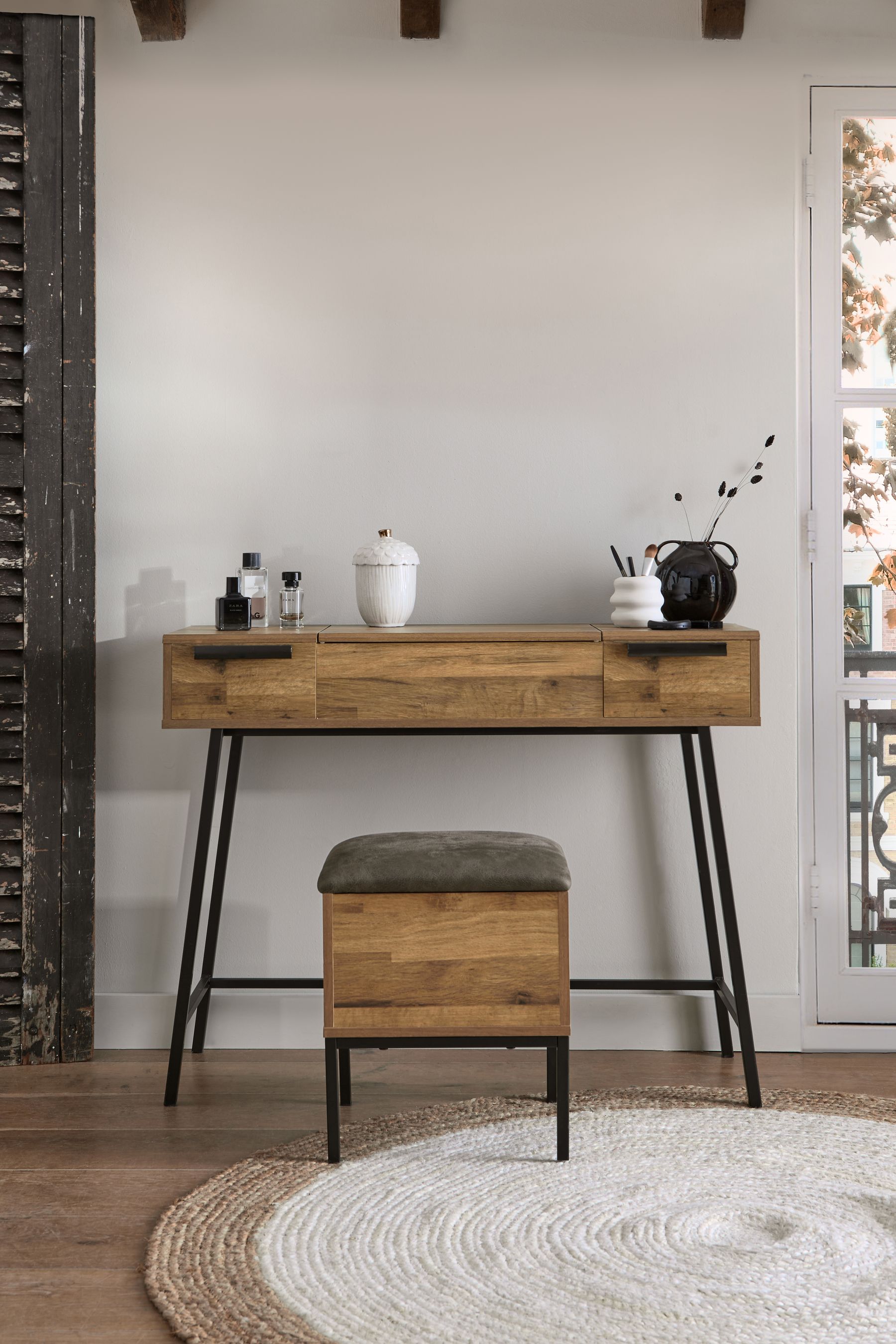 Dark Bronx Oak Effect Console Dressing Table