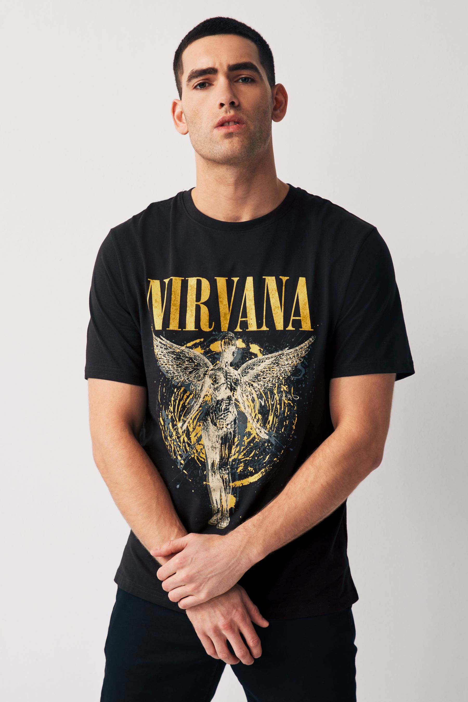 Buy Black Nirvana Regular Fit Band Graphic 100 Cotton T Shirt from the Next UK online shop