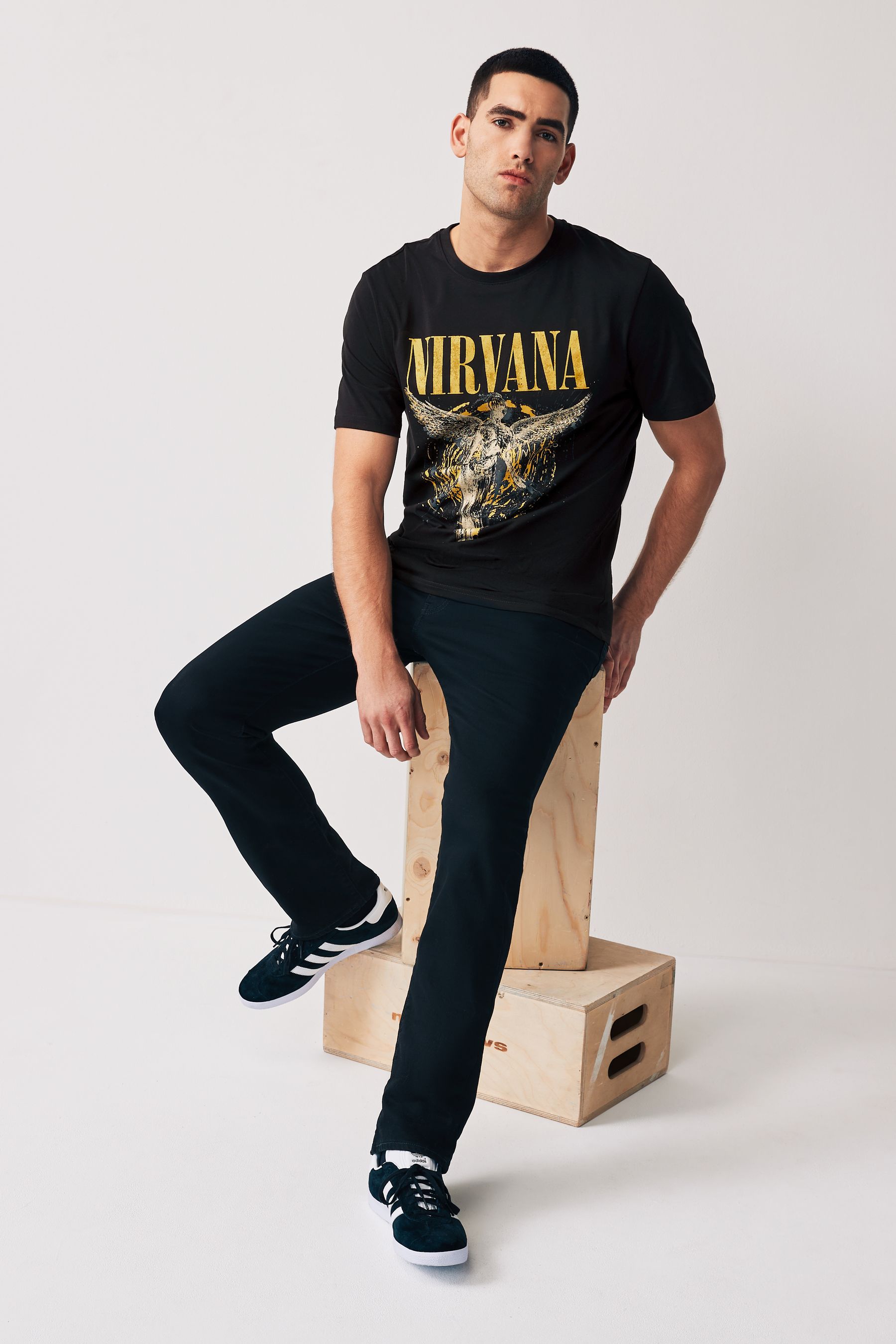 Buy Black Nirvana Regular Fit Band Graphic 100 Cotton T Shirt from the Next UK online shop