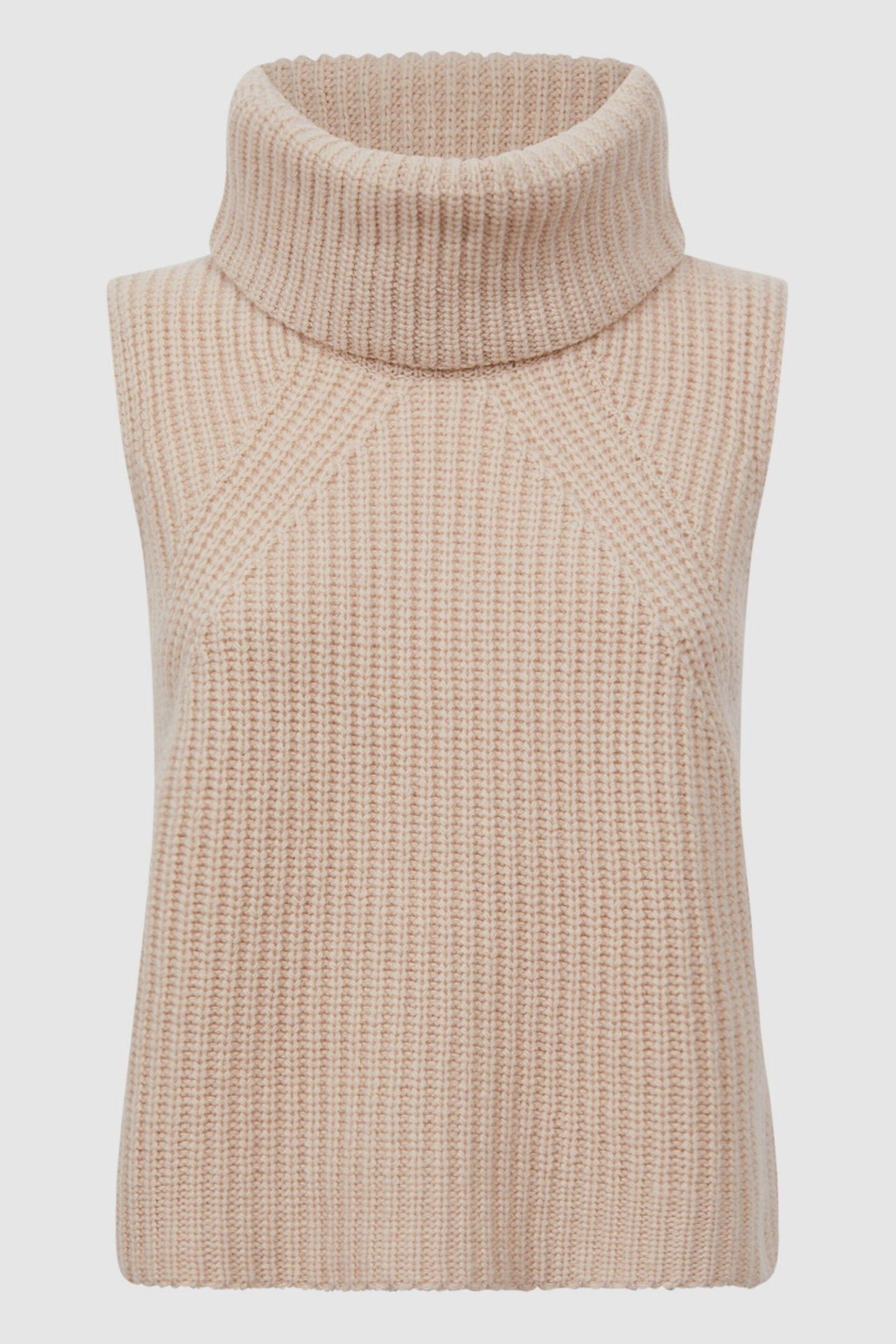 Reiss Neutral Kasha Wool-Cashmere Sleeveless Removable Roll Neck Vest - Image 2 of 7