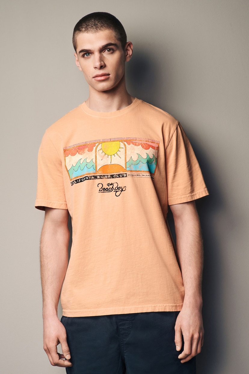Beach Boys Orange Regular Fit Band Cotton T-Shirt - Image 3 of 7