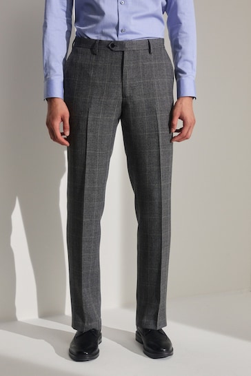 Grey Slim Fit Prince of Wales Check Suit Trousers