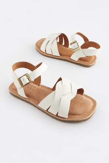 White Standard Fit (F) Leather Woven Sandals