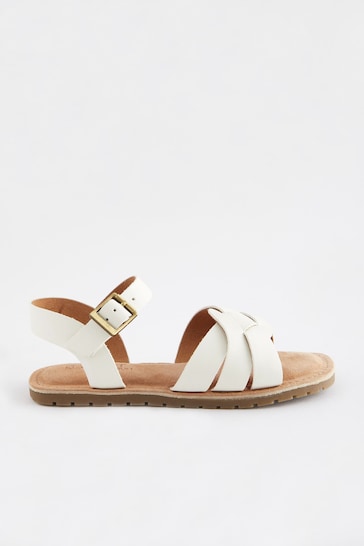 White Standard Fit (F) Leather Woven Sandals