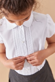 White Regular Fit Puff Sleeve Lace Trim School Blouse (3-14yrs) - Image 2 of 7