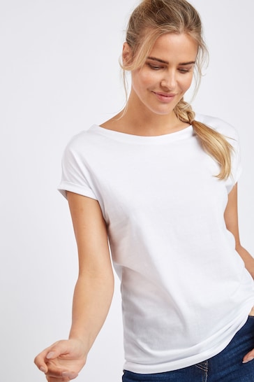 White Round Neck Cap Sleeve T-Shirt