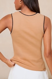 Lipsy Camel Whipstitch Trim Round Neck Vest - Image 2 of 4