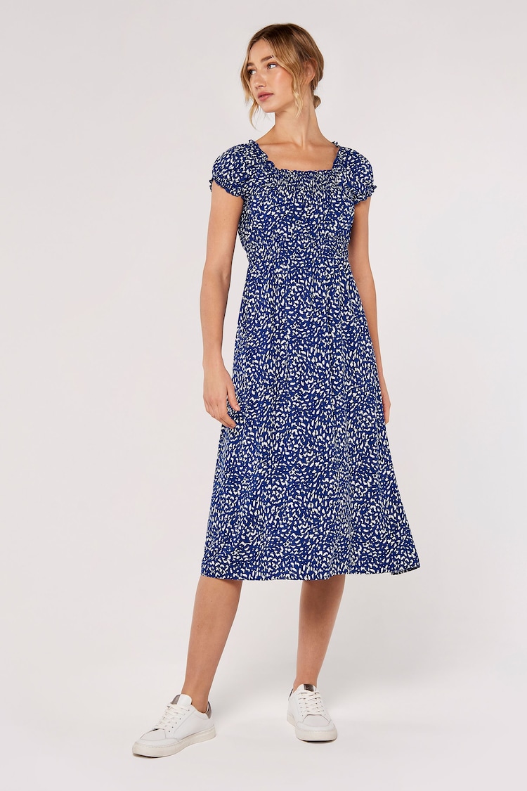 Apricot Blue Brush Dot Milkmaid Midi Dress - Image 4 of 4