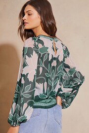 Lipsy Green Round Neck Printed Long Sleeve Blouse - Image 2 of 4