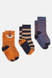 Joules Kids' Eat Feet Orange/Navy 3 Pack Socks - Image 1 of 3