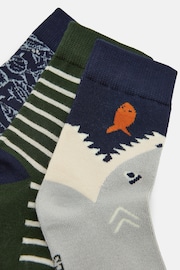 Joules Kids' Eat Feet Green/Navy 3 Pack Socks - Image 2 of 3