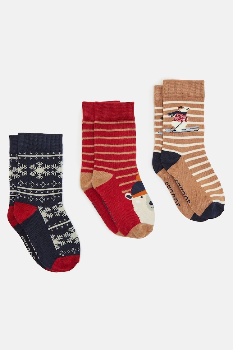 Joules Kids' Eat Feet Red/Navy 3 Pack Socks - Image 1 of 3