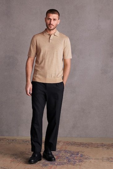 Neutral Knitted Premium Merino Wool Regular Fit Polo Shirt