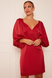 Chi Chi London Red Balloon Sleeve Plunge Bodycon Dress - Image 3 of 5