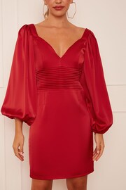 Chi Chi London Red Balloon Sleeve Plunge Bodycon Dress - Image 5 of 5