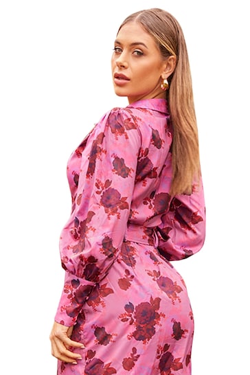 Chi Chi London Pink Floral Print Shirt Dress