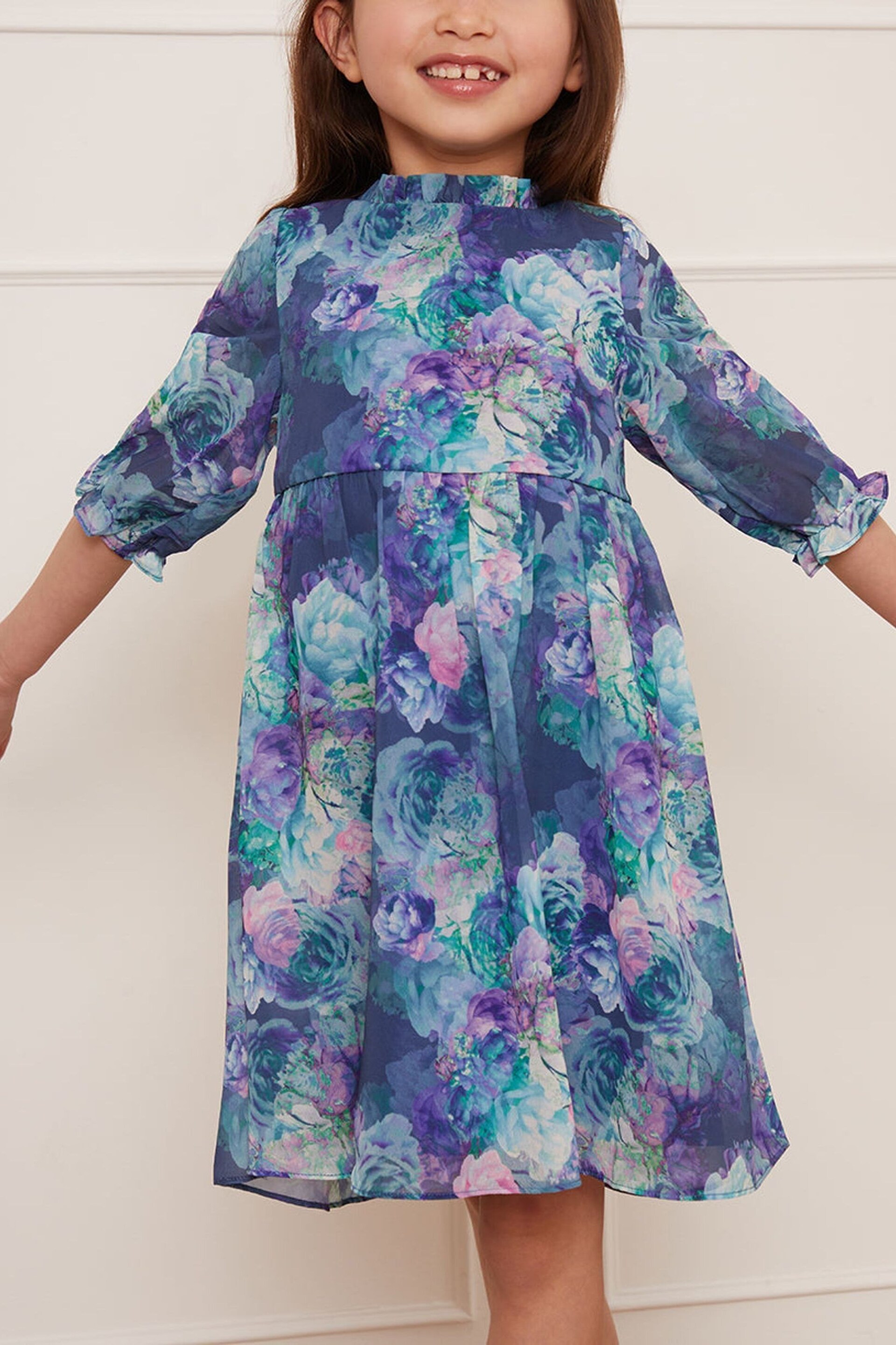 Chi Chi London Blue Girls Floral Print Dress - Image 4 of 5