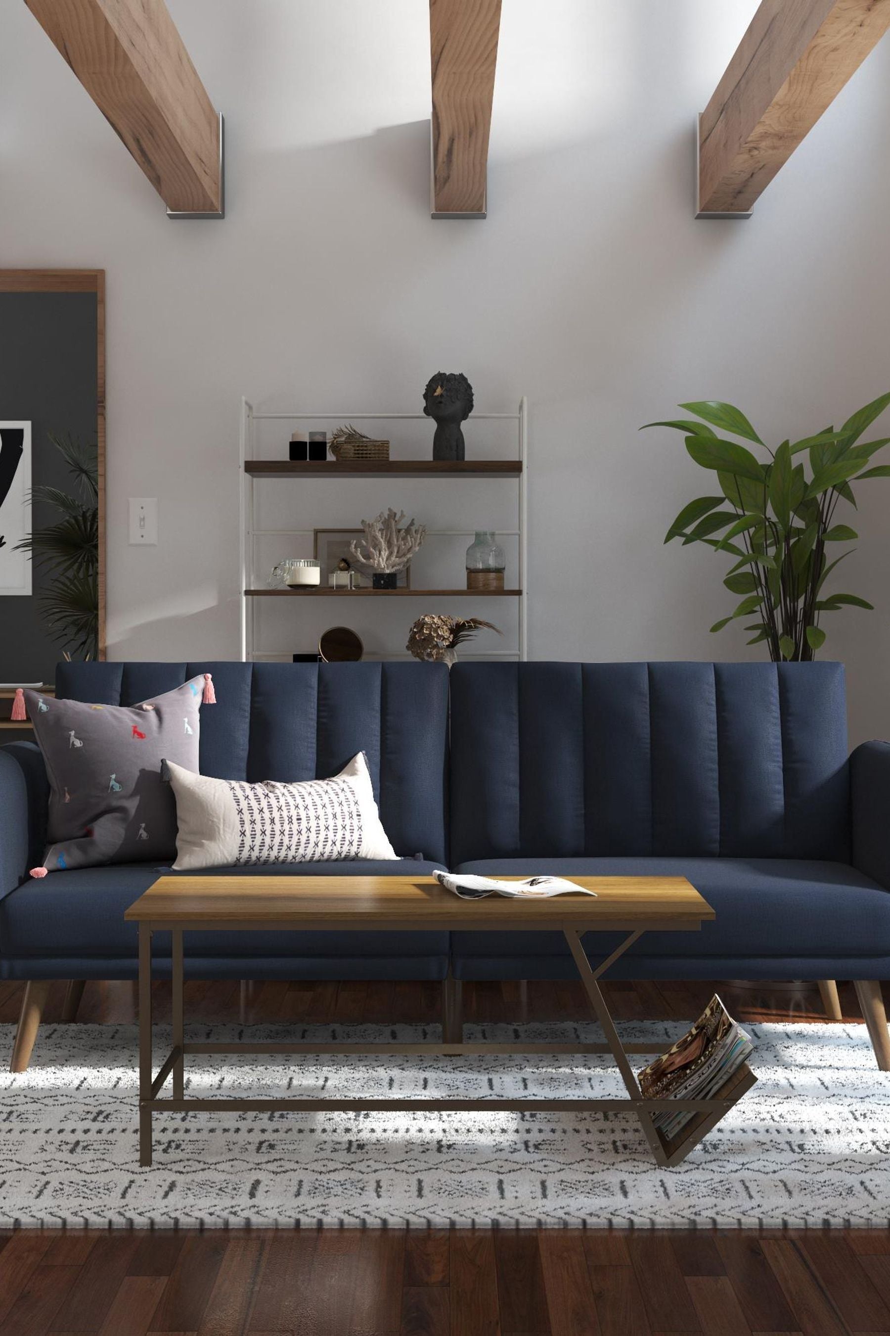 Blue linen shop sofa