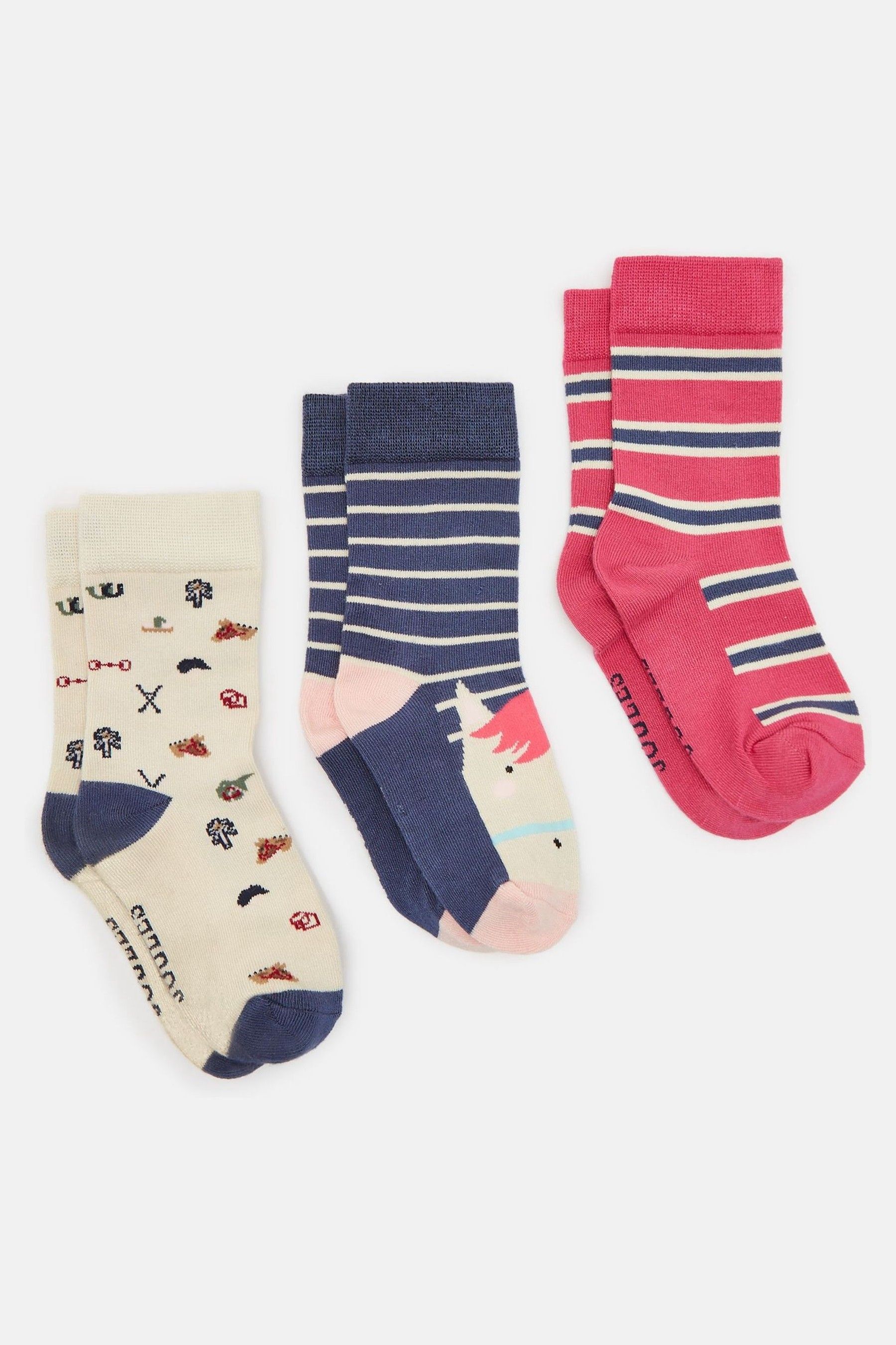 Joules Girls Neat Feet Navy Pink 3 Pack Socks