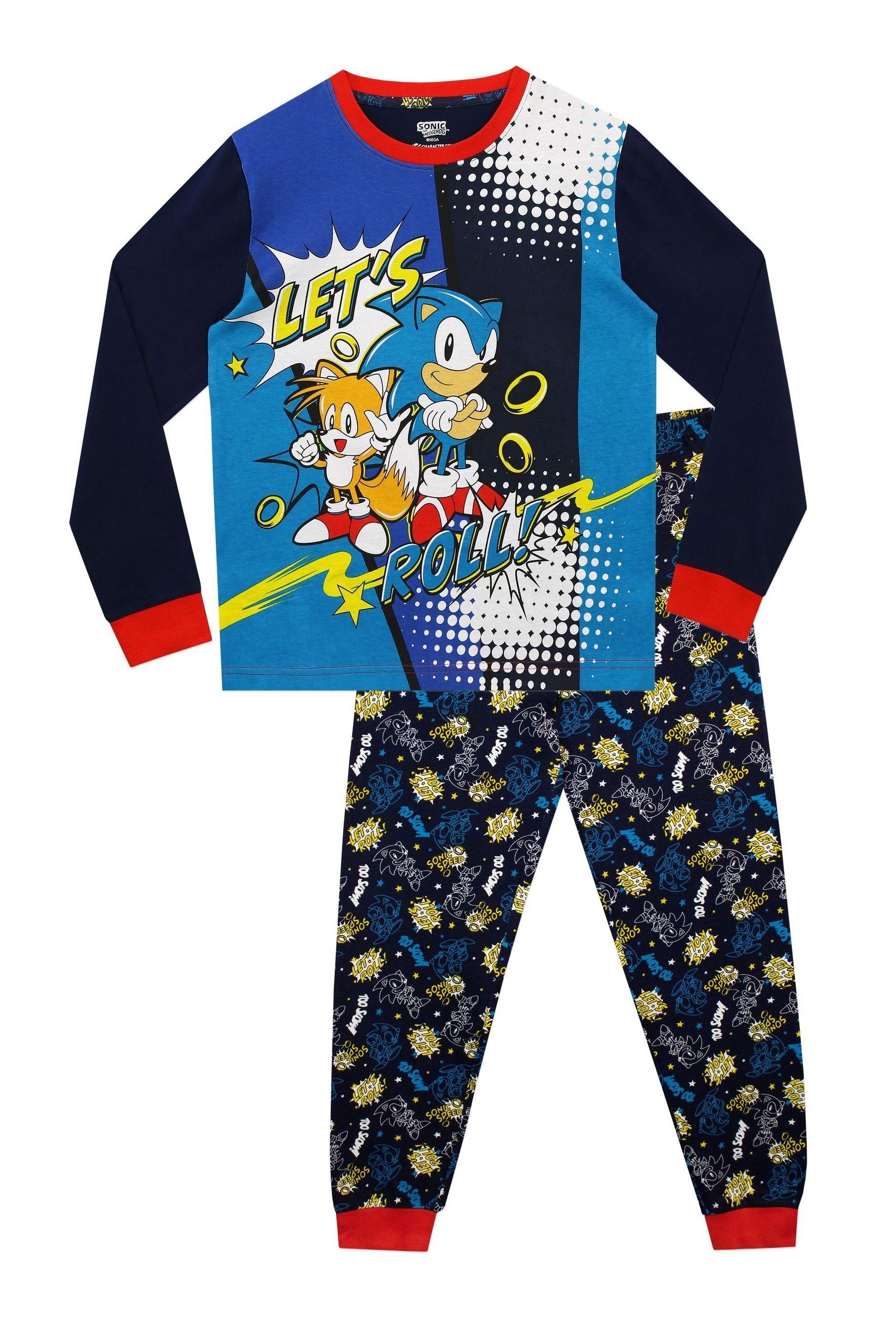Character Blue Sonic Printed Long Sleeve Pyjamas