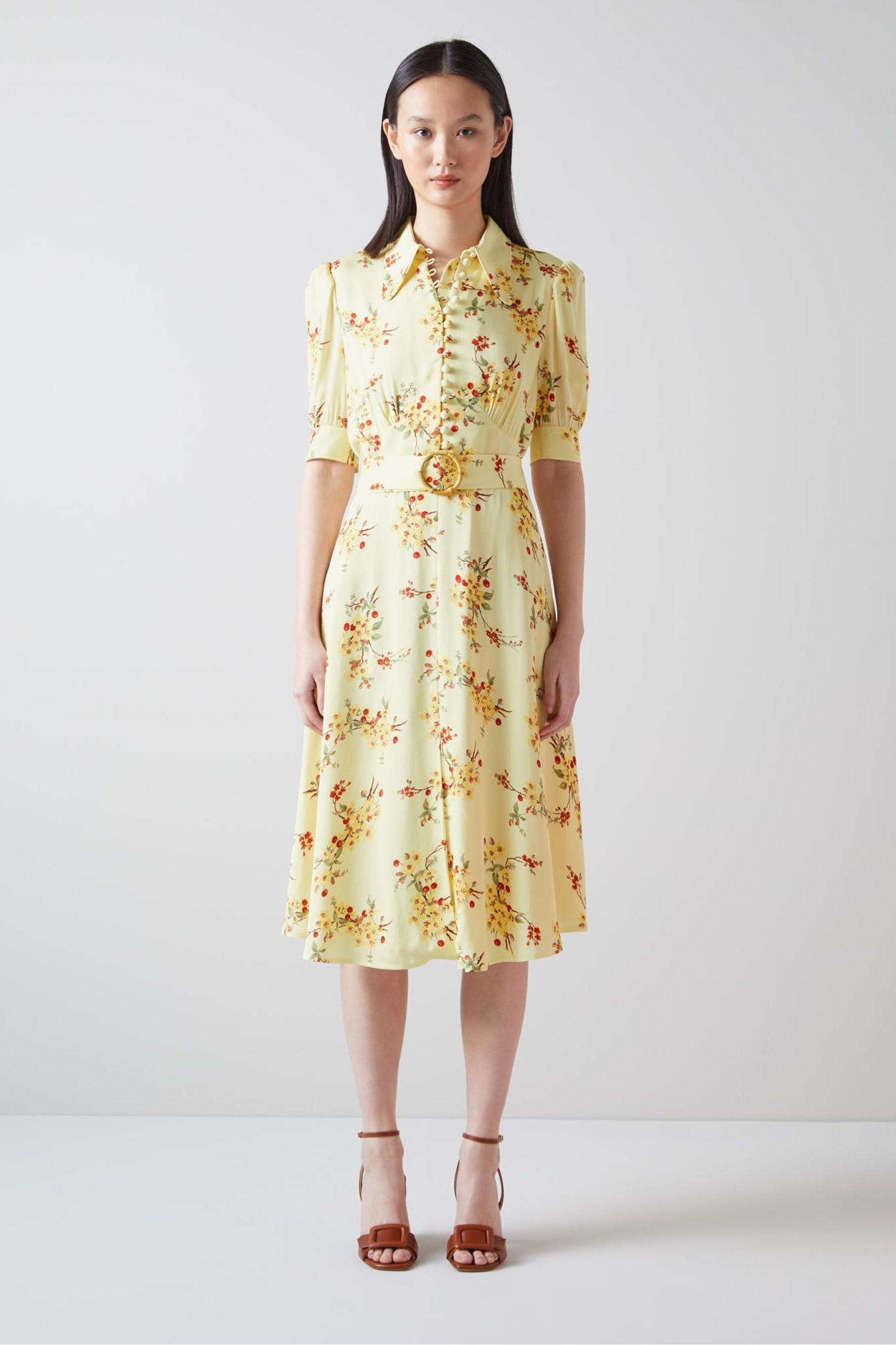 Buy LK Bennett Yellow Amor Cherry Blossom Print Crepe Dress from Next Luxembourg