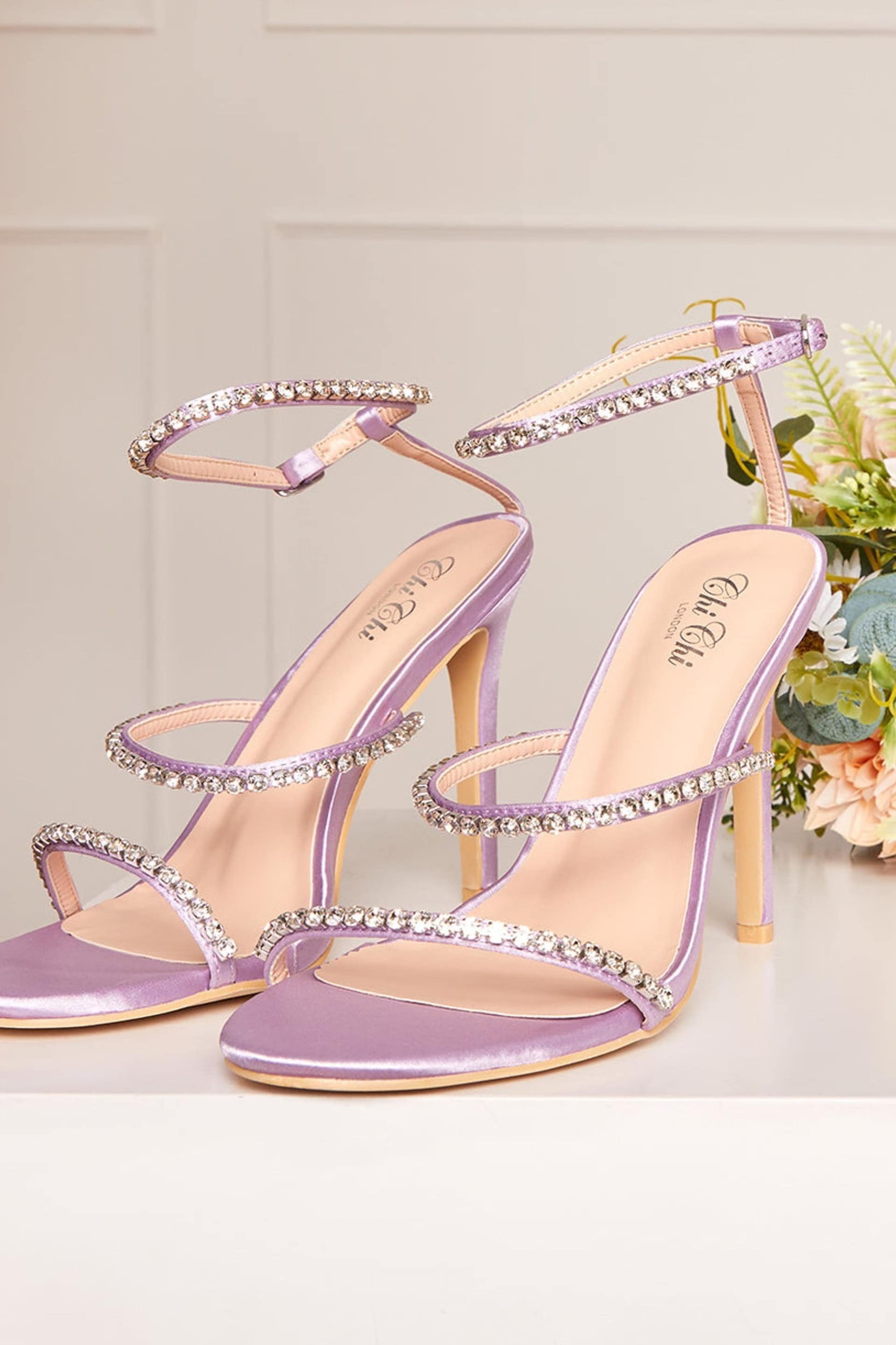 Chi Chi London Purple Diamante High Heel Strap Sandals - Image 4 of 5