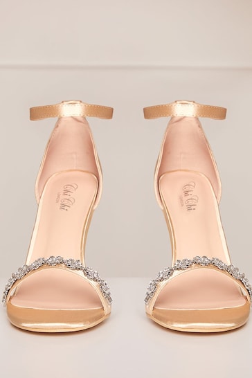 Chi Chi London Gold Diamante High Heel Strap Sandals