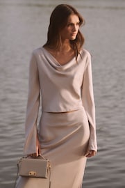 Reiss Silver Avril Metallic Cowl Neck Top - Image 1 of 5