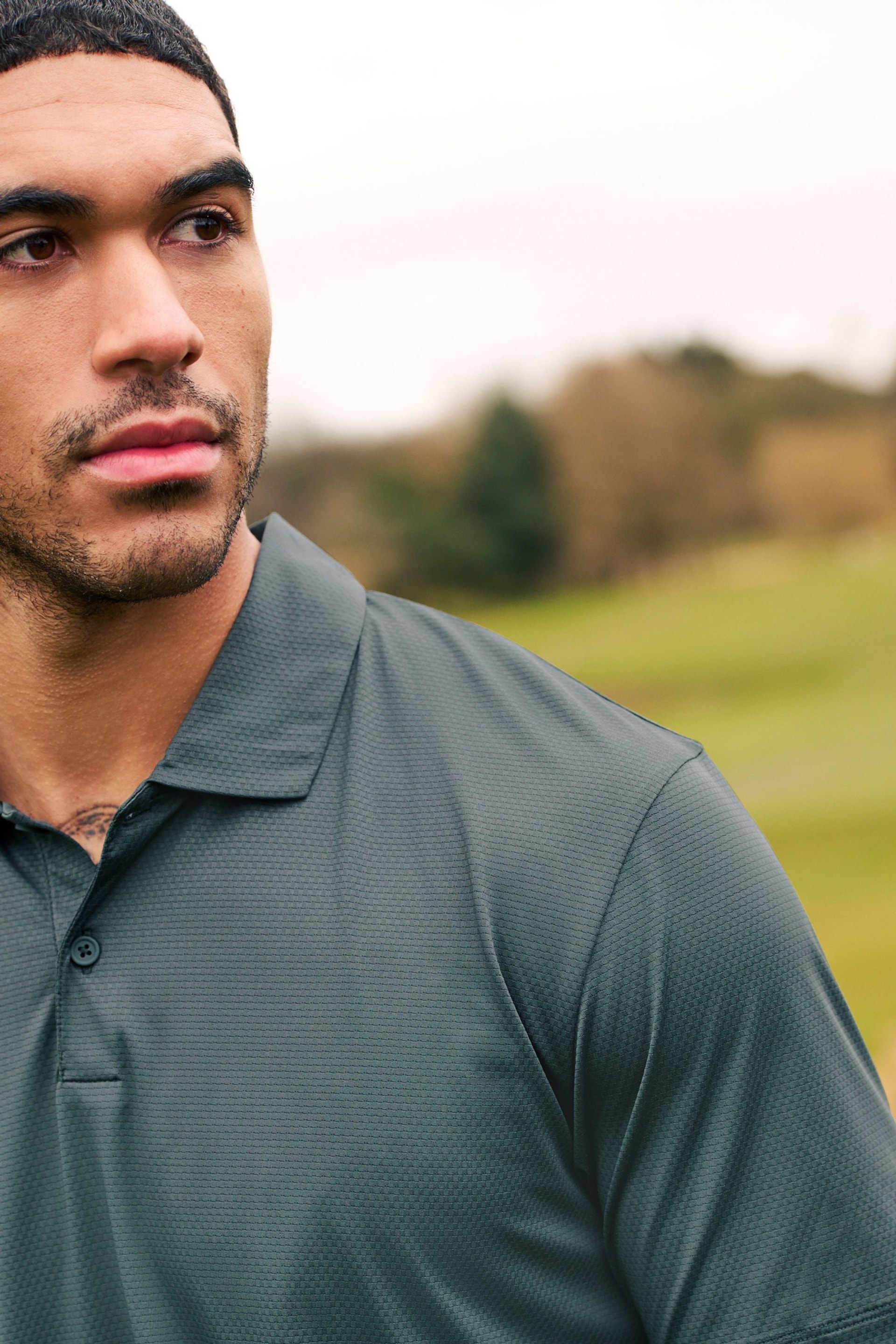 Slate Grey Textured Golf Polo Shirt - Image 1 of 8