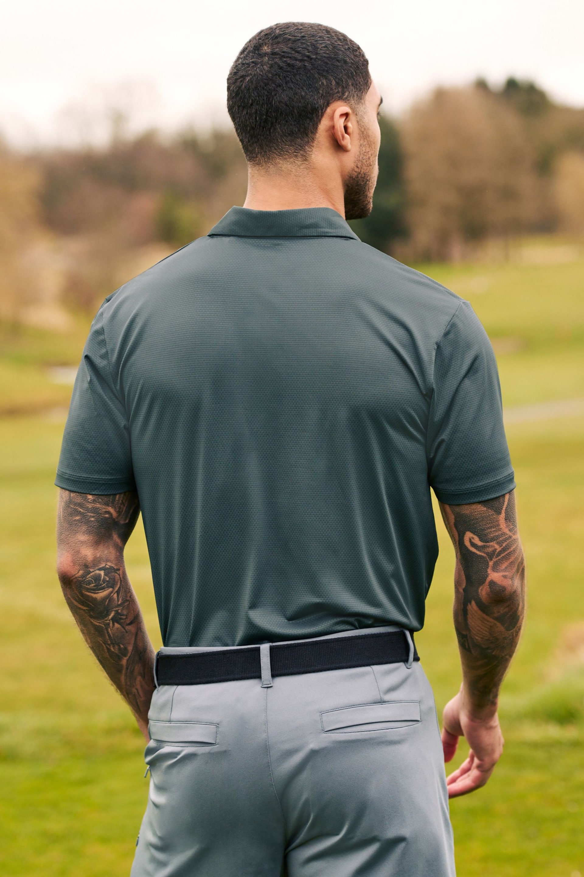 Slate Grey Textured Golf Polo Shirt - Image 3 of 8
