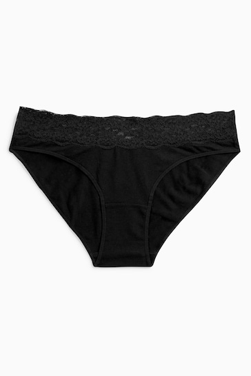 Black High Leg Cotton and Lace Knickers 4 Pack