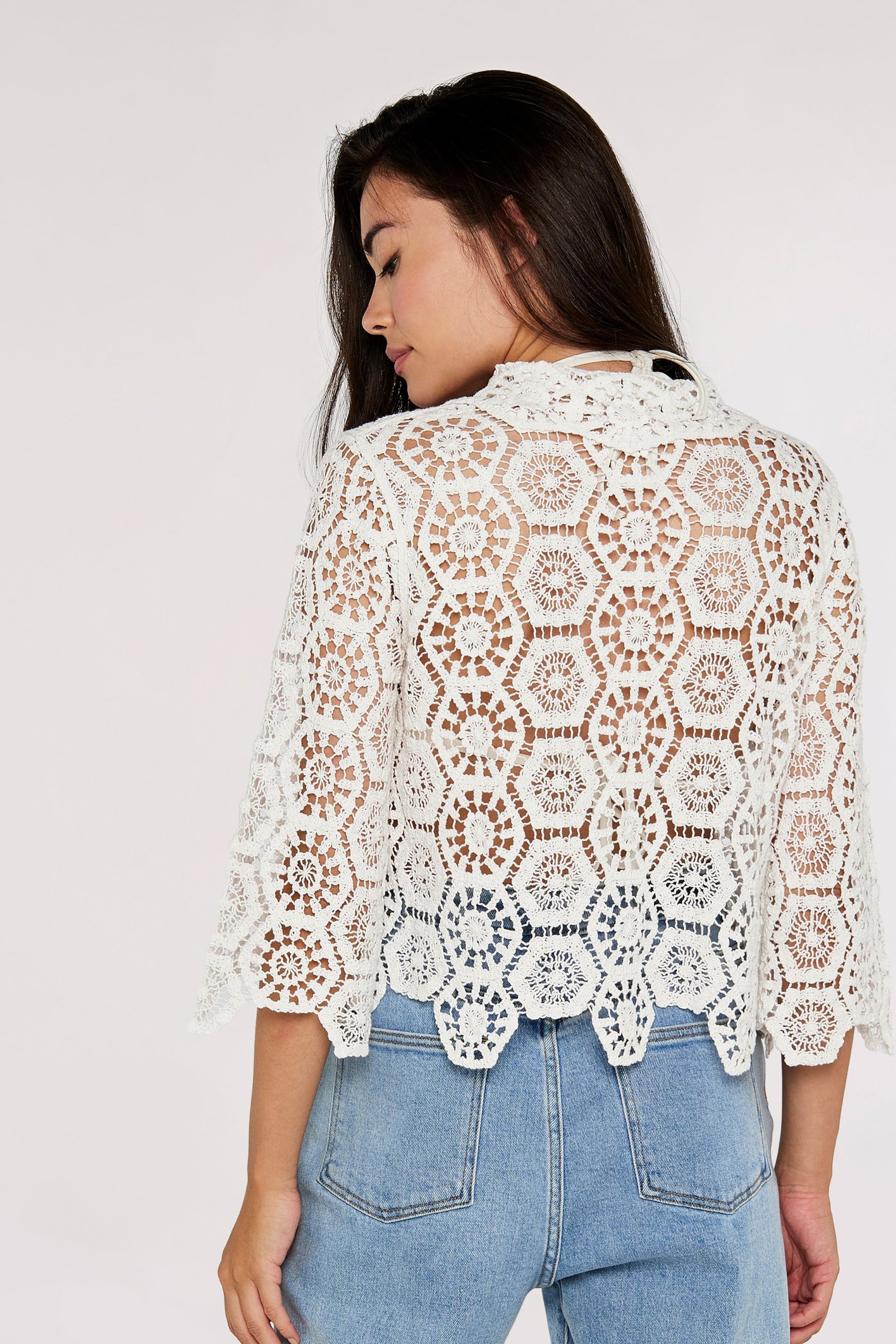 Apricot White Crochet Geo 3/4 Sleeve Shirt - Image 2 of 4