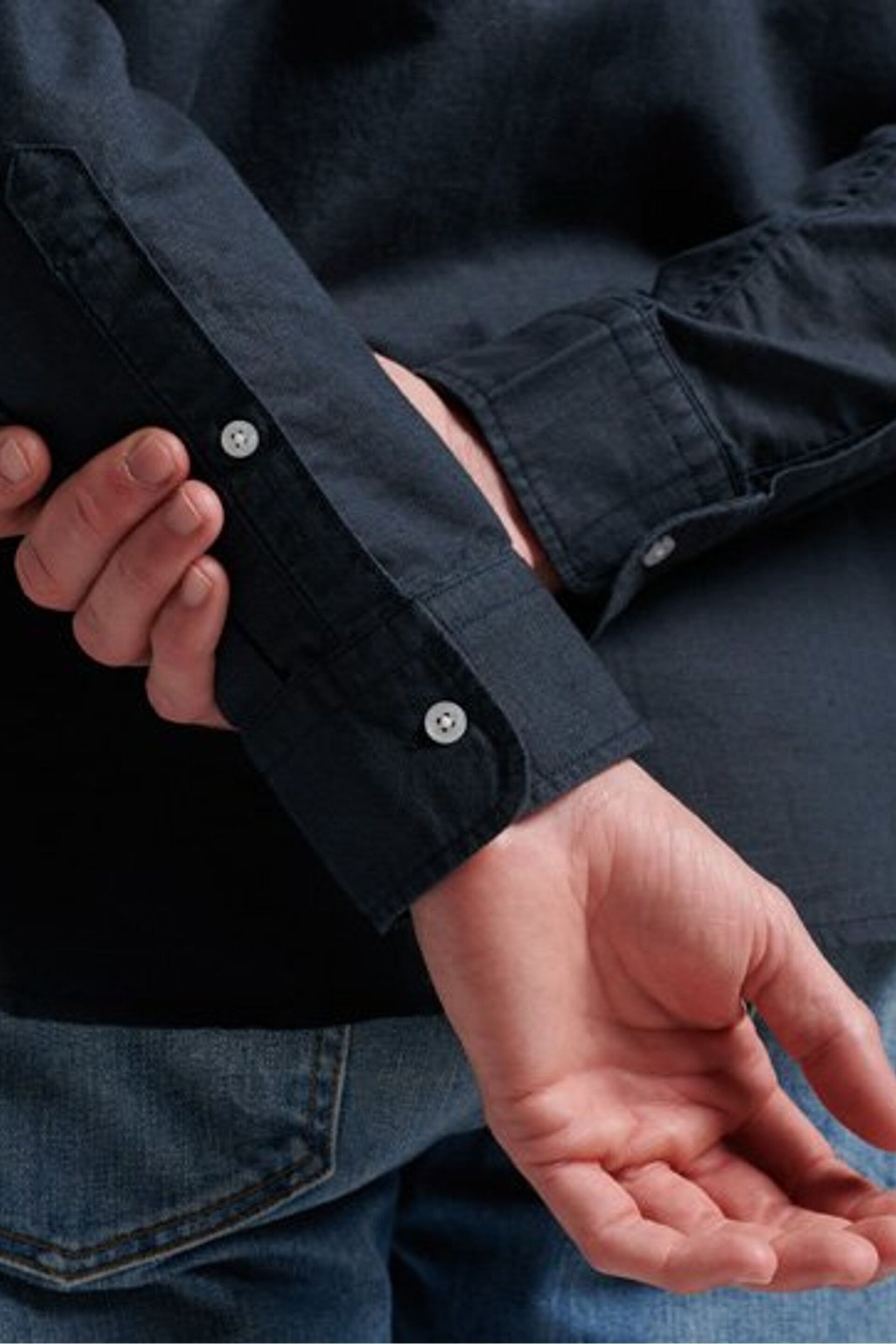 Superdry Ink Blue Cotton Studios Linen Button Down Shirt - Image 4 of 9