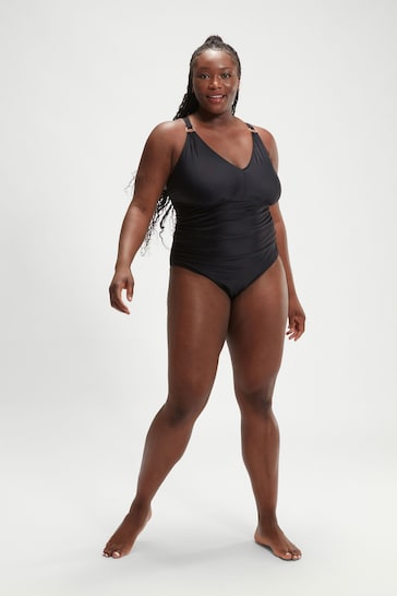 Speedo Womens Shaping V-Neck 1 Piece Black Swimsuit