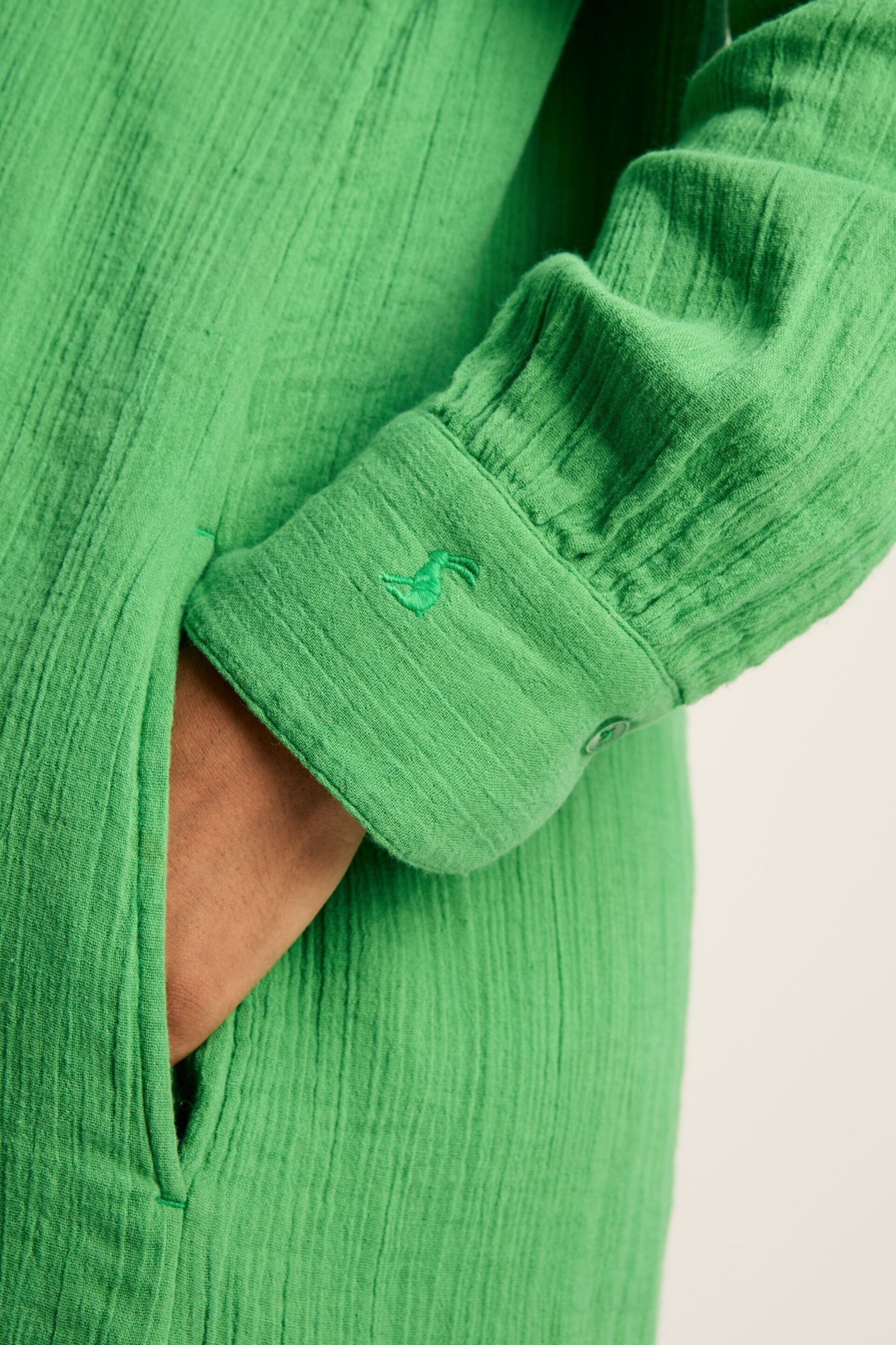 Joules Erica Green Button Through Cotton Shirt Dress - Image 7 of 8