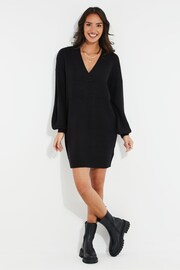 Threadbare Black Dark V-Neck Knitted Jumper Dress - Image 3 of 4