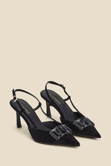Sosandar Black Suede Stiletto Heel Trim Detail Slingback Court Shoes