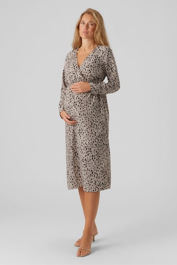 Mamalicious Grey Maternity Polka Dot Print Wrap Midi Dress