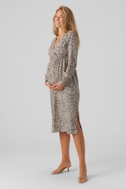 Mamalicious Grey Maternity Polka Dot Print Wrap Midi Dress - Image 3 of 6